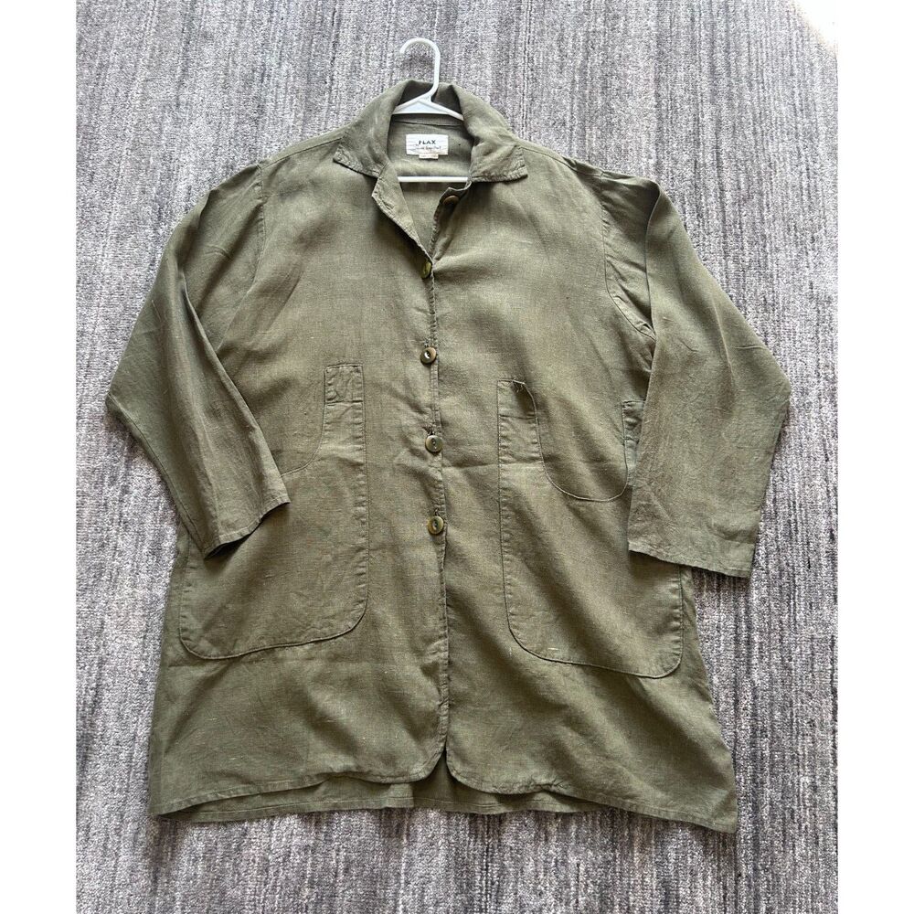 Flax Vintage Jeanne Engelhart 100% Linen Button Down Tunic Shirt L